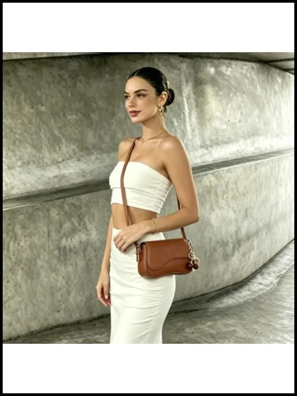 Women Hobo Crossbody Purse with Cherry Pendant Detachable Straps PU Leather